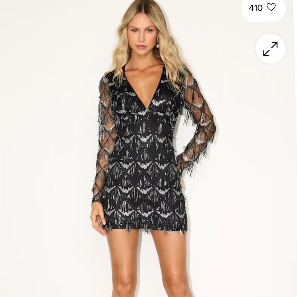 Lulu's Black Sequin Long Sleeve Dress
